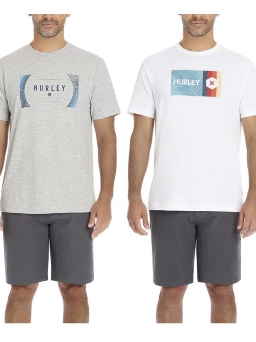 Hurley Men's Graphic Classic Tee New 2-pack 100% Cotton T-Shirt XL Gray White